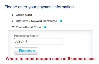 Where to enter coupon code at Skechers.com